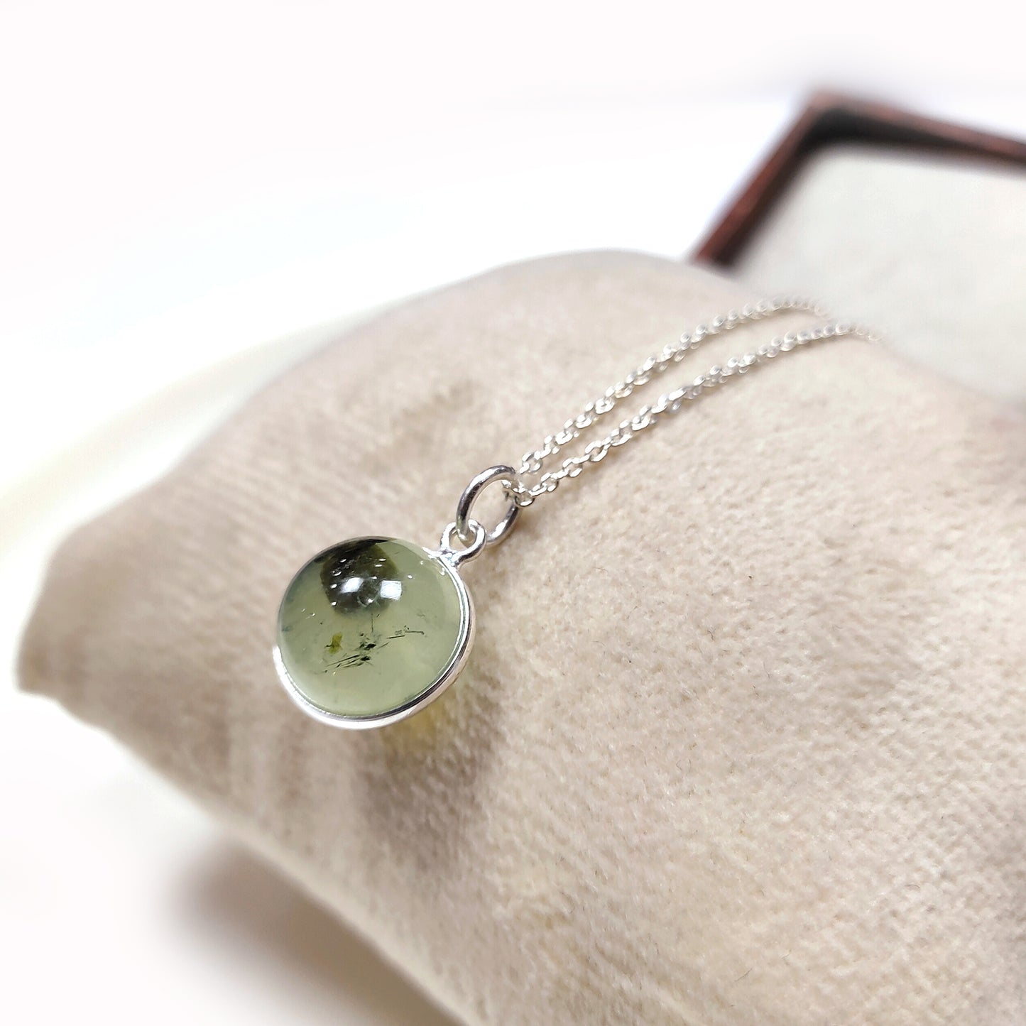 Green Prehnite Crystal Ball Pendant Necklace, Natural Gemstone Pendant, Boho Jewelry, Prehnite Necklace, Unique Necklace, Woman Jewelry,Gift