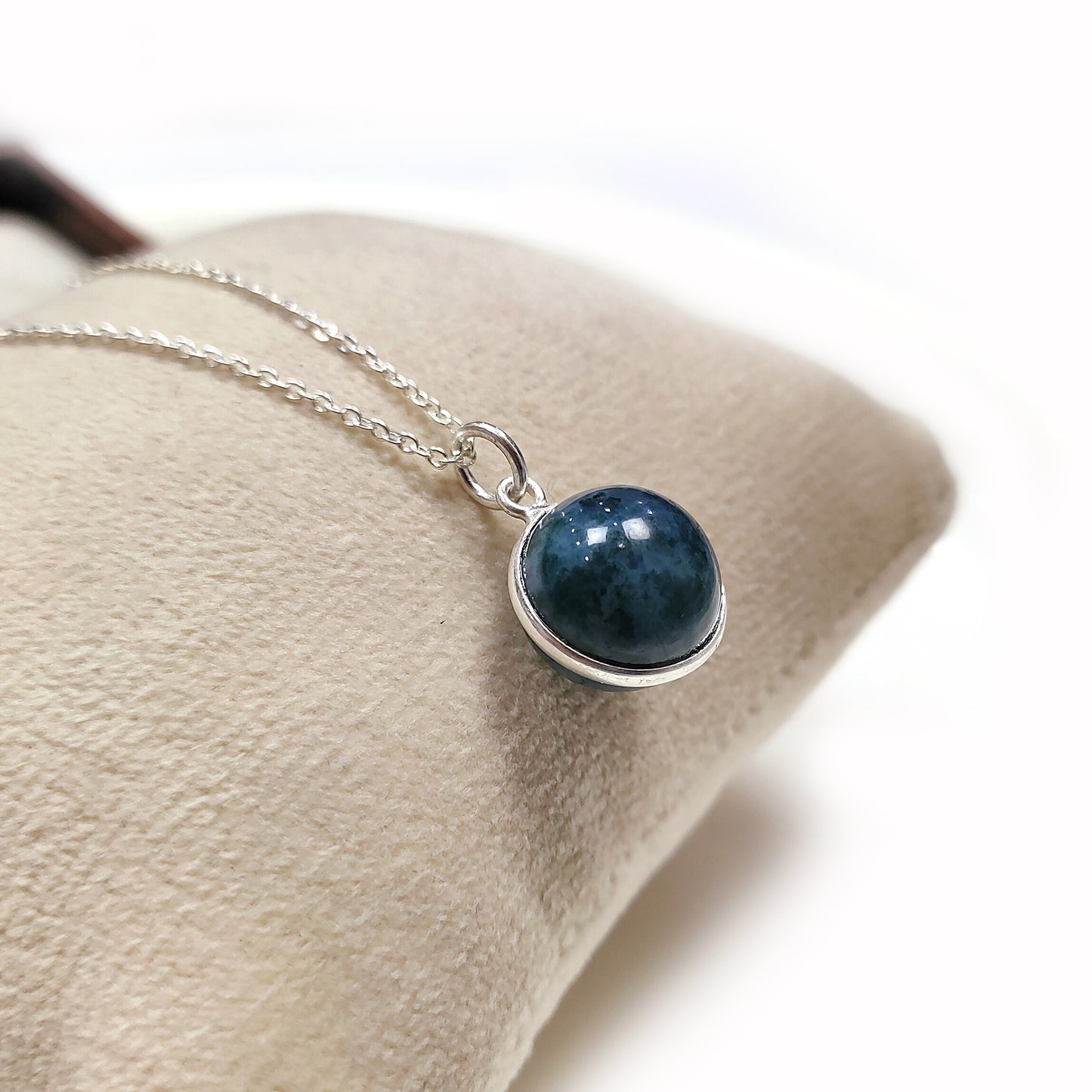 Natural Moss Agate Ball Necklace, Solid 925 Sterling Silver Jewelry, Green Agate Ball Pendant, Healing Jewelry for Women, Gift For Her