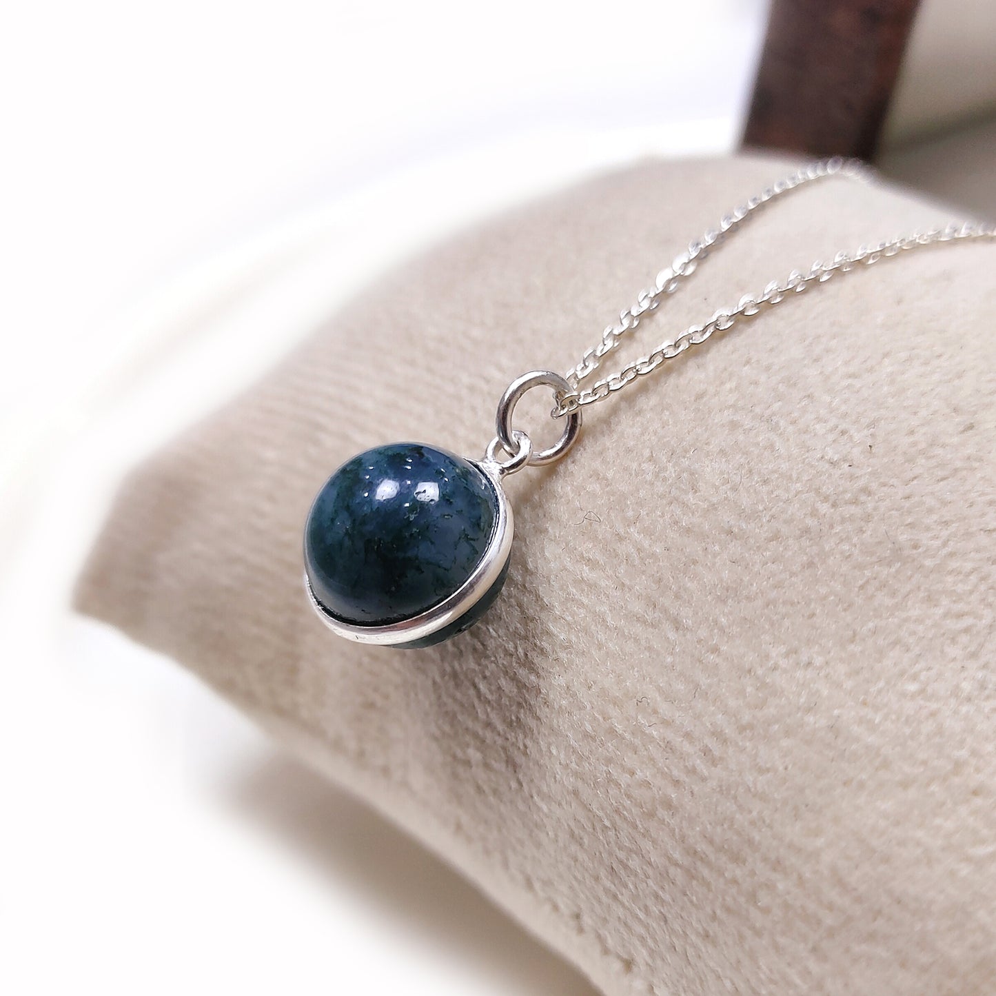 Natural Moss Agate Ball Necklace, Solid 925 Sterling Silver Jewelry, Green Agate Ball Pendant, Healing Jewelry for Women, Gift For Her