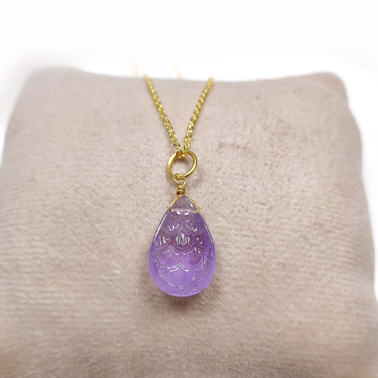 Amethyst Carved Necklace, February Birthstone, 925 Sterling Silver Teardrop Necklace, Wedding Necklace, Summer Necklace, Gift For Her