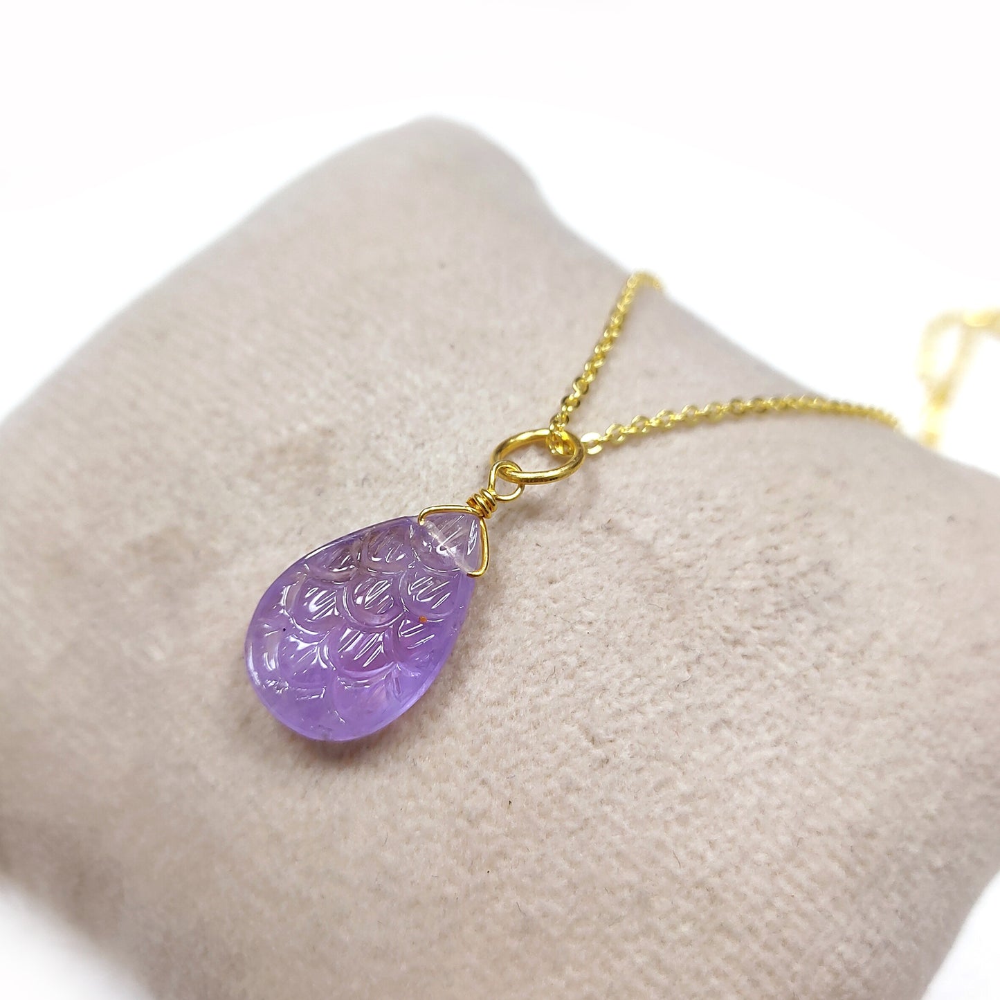 Amethyst Carved Necklace, February Birthstone, 925 Sterling Silver Teardrop Necklace, Wedding Necklace, Summer Necklace, Gift For Her