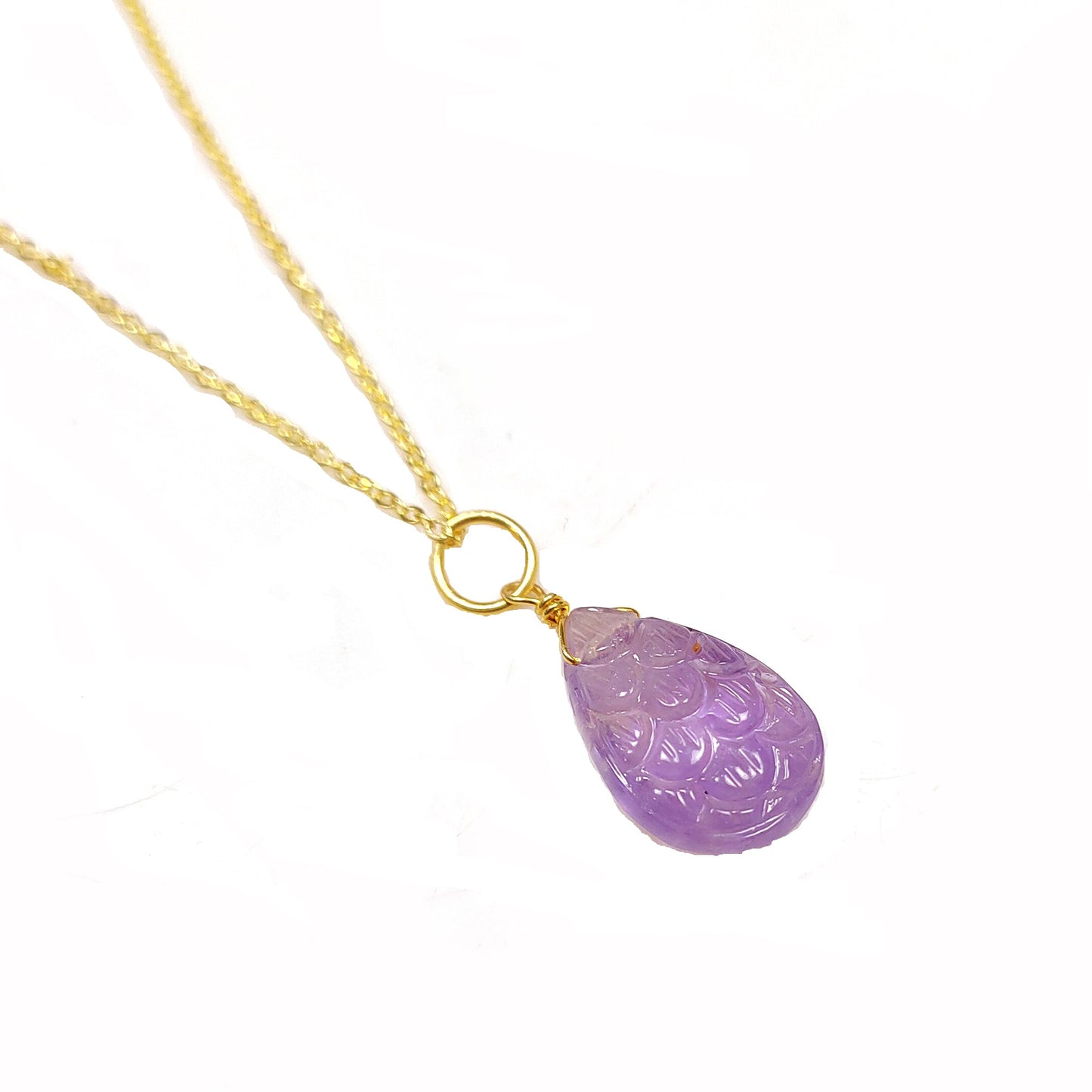 Amethyst Carved Necklace, February Birthstone, 925 Sterling Silver Teardrop Necklace, Wedding Necklace, Summer Necklace, Gift For Her
