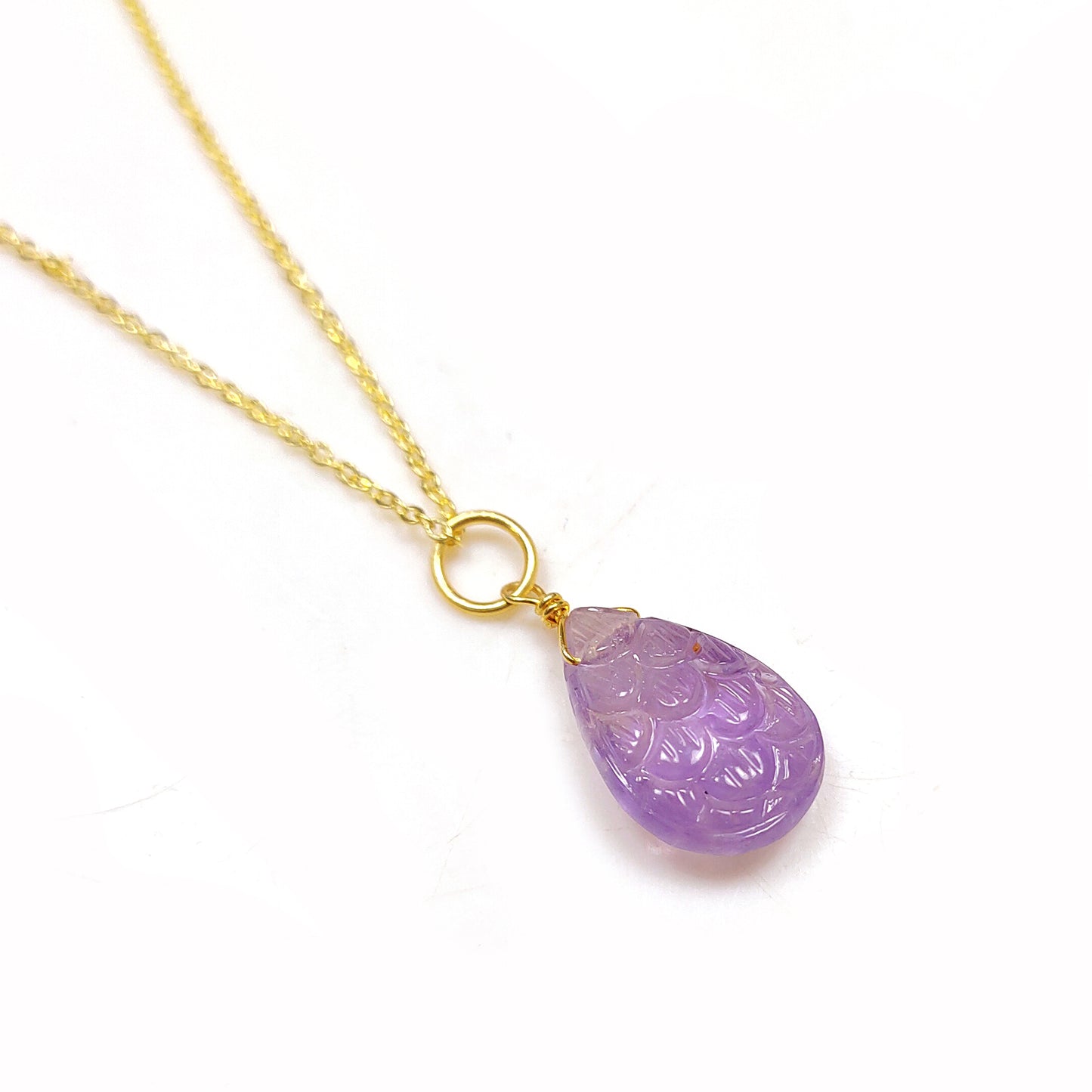 Amethyst Carved Necklace, February Birthstone, 925 Sterling Silver Teardrop Necklace, Wedding Necklace, Summer Necklace, Gift For Her