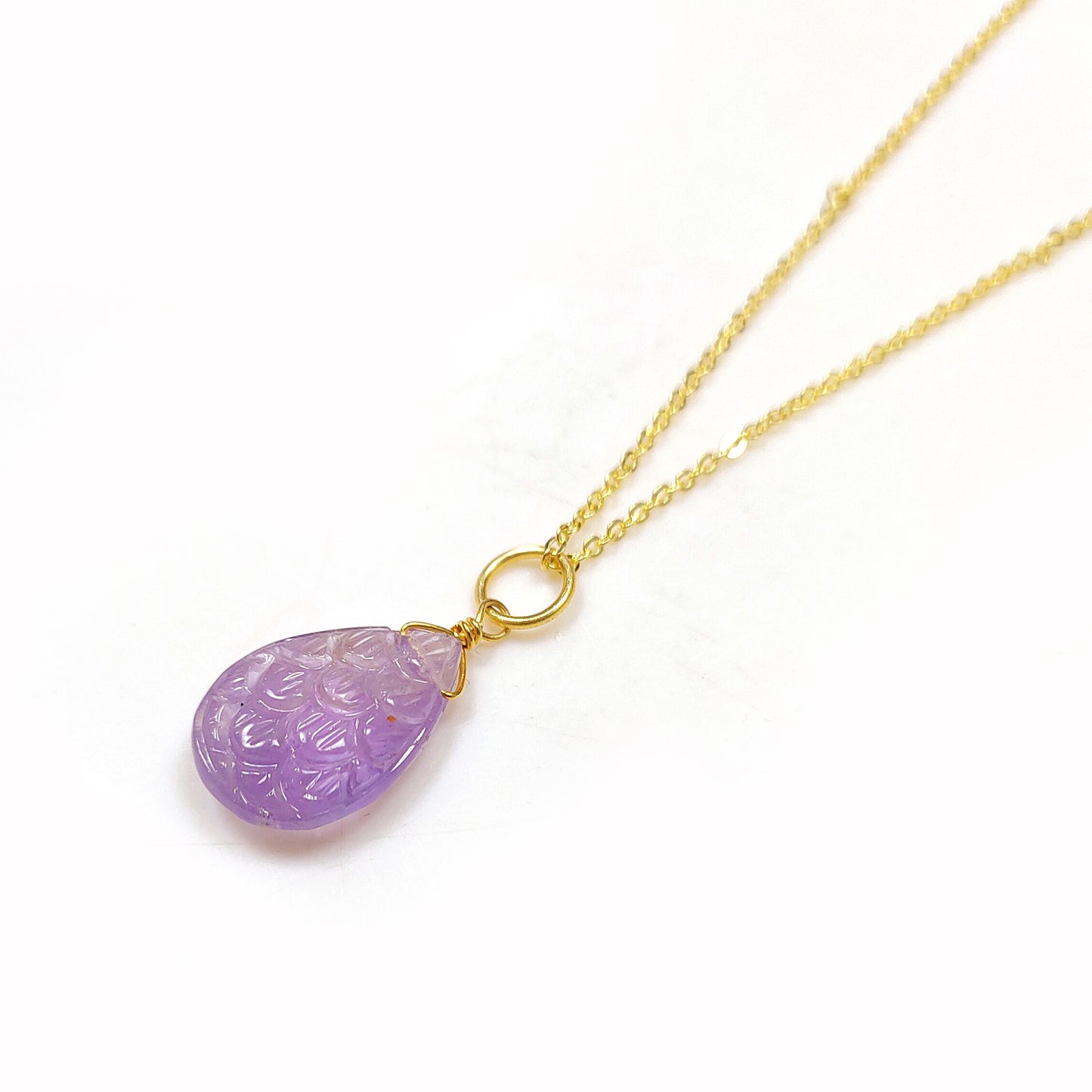 Amethyst Carved Necklace, February Birthstone, 925 Sterling Silver Teardrop Necklace, Wedding Necklace, Summer Necklace, Gift For Her