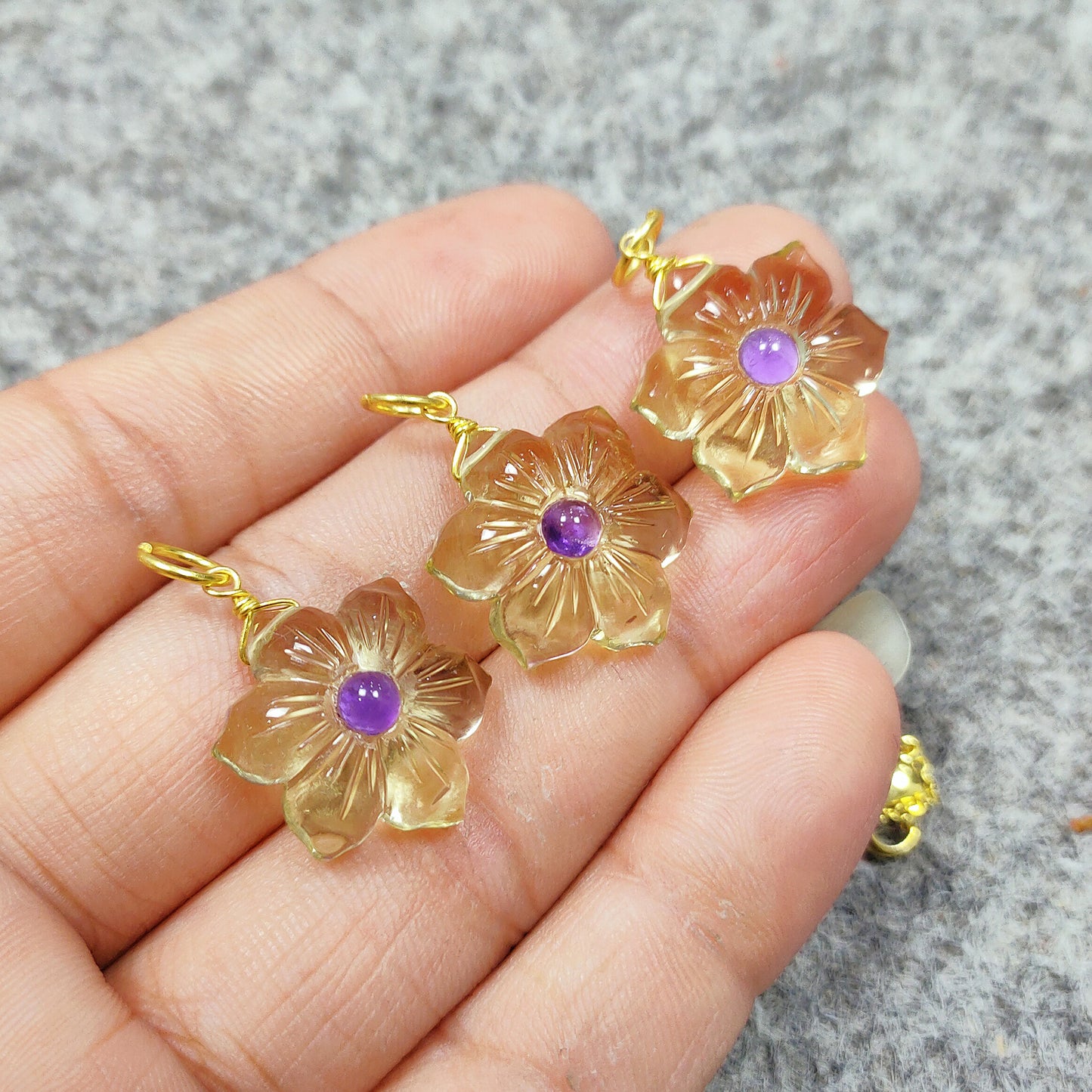 Lemon quartz necklace, yellow crystal quartz Flower pendant, Amethyst Necklace, 925 Silver Necklace, women choker, Gift For Her