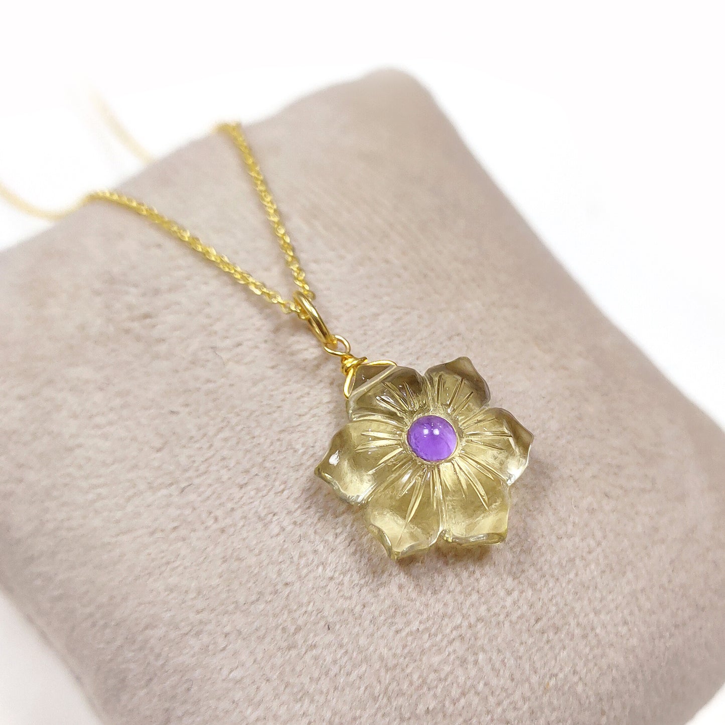 Lemon quartz necklace, yellow crystal quartz Flower pendant, Amethyst Necklace, 925 Silver Necklace, women choker, Gift For Her