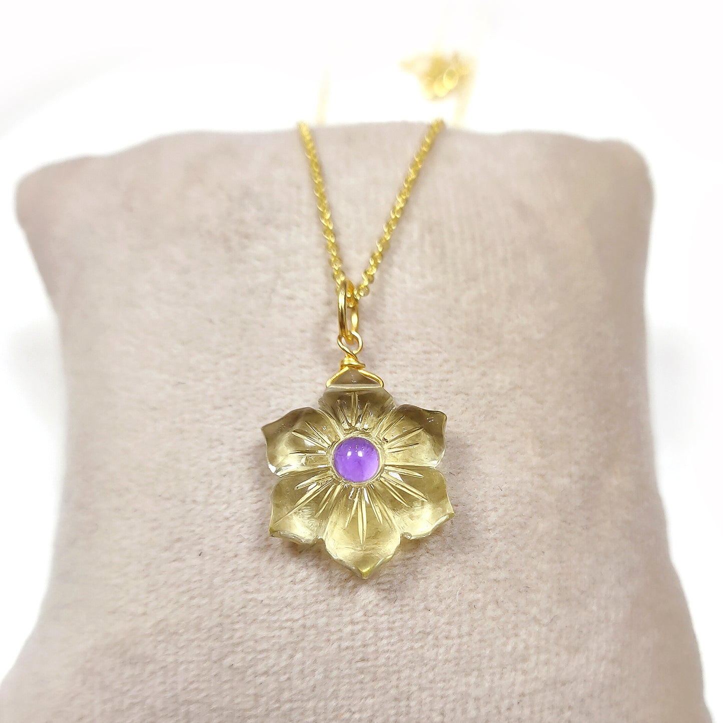 Lemon quartz necklace, yellow crystal quartz Flower pendant, Amethyst Necklace, 925 Silver Necklace, women choker, Gift For Her