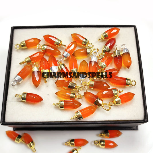 Natural Carnelian Pencil Pendant Necklace | 14K Gold Plated Boho Gemstone Jewelry