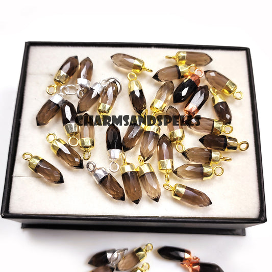 Smoky Quartz Pencil Pendant Necklace | 14K Gold Plated Minimalist Gemstone Jewelry