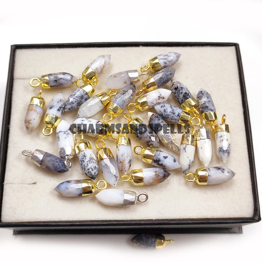 Dendrite Opal Pencil Pendant Necklace | 14K Gold Plated Handmade Gemstone Jewelry