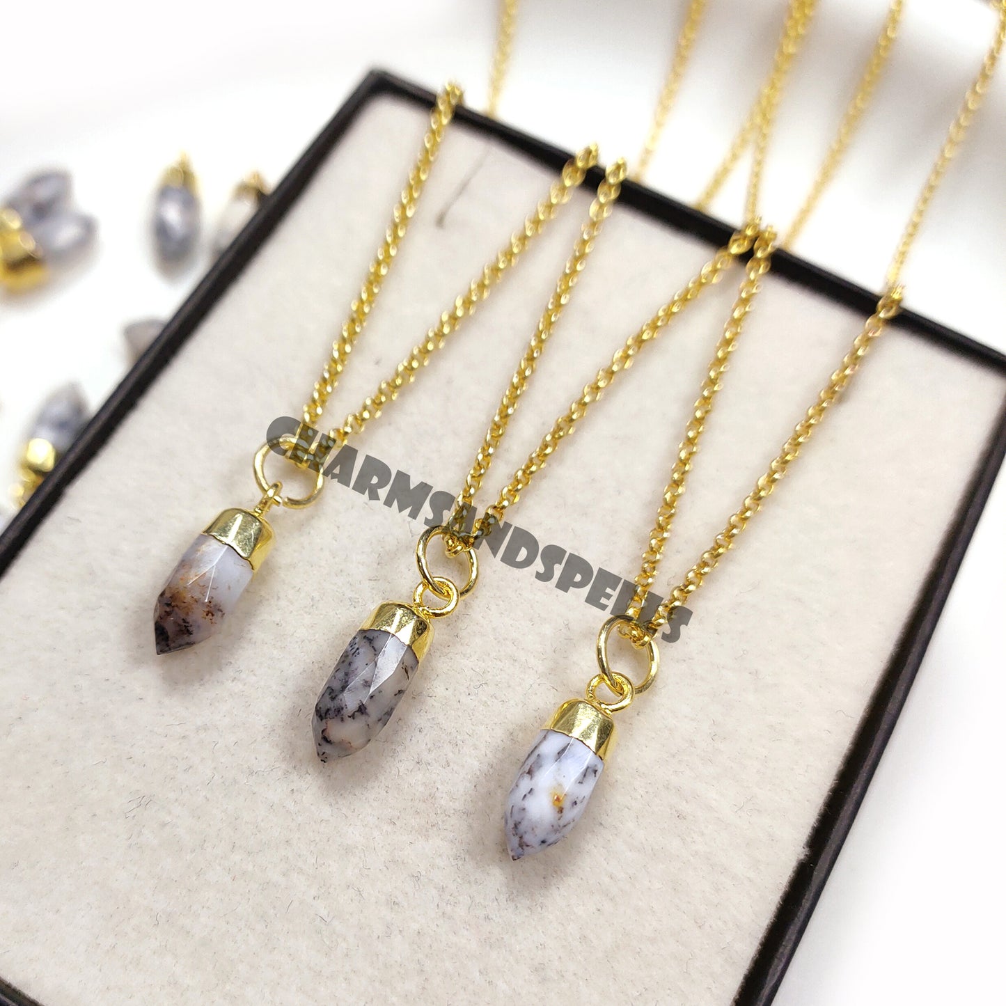 Dendrite Opal Pencil Necklace, 14K Gold Plated Necklace, Opal Gemstone Necklace, Handmade Gemstone Jewelry, Wedding Gift, Gift For Her