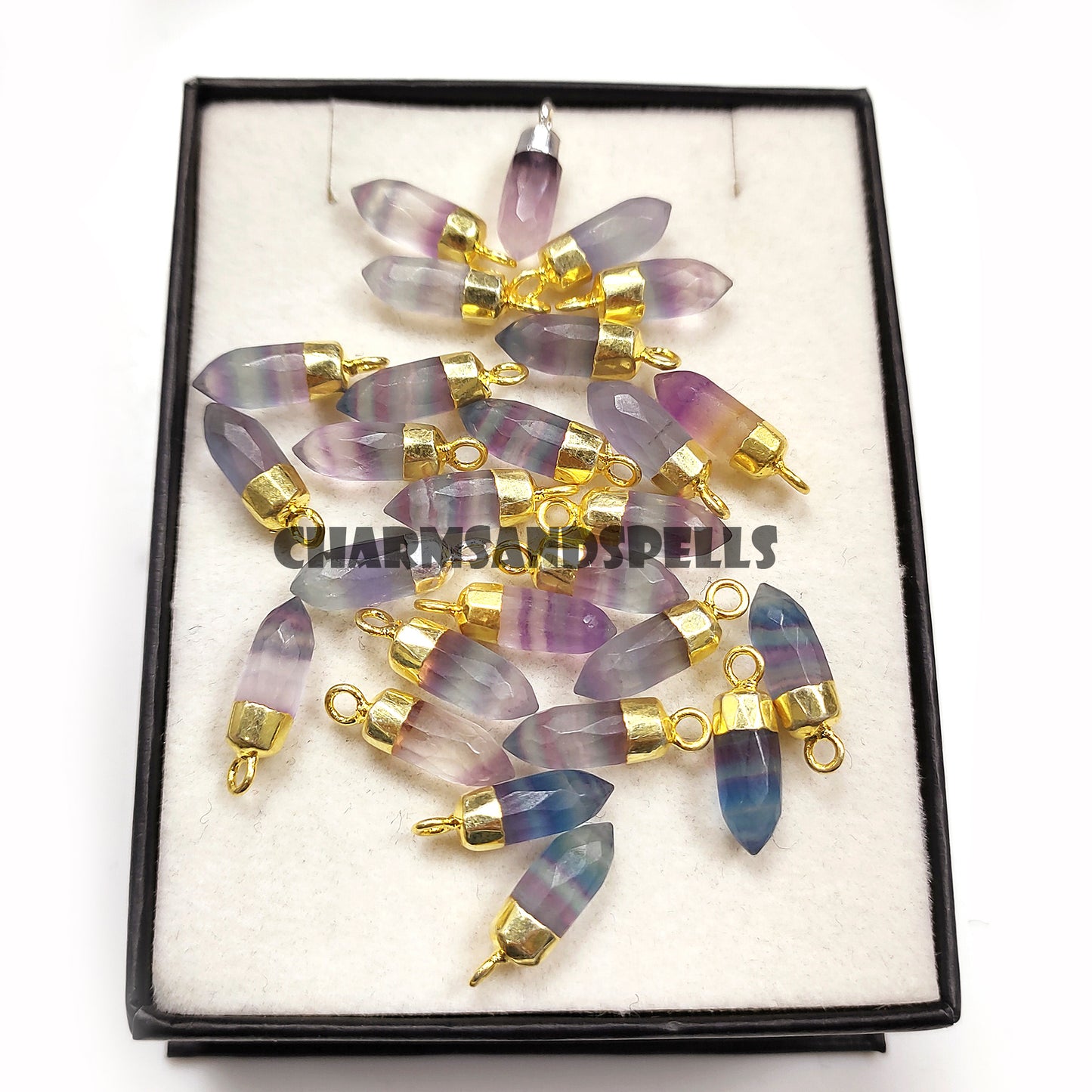 Natural Fluorite Pencil Pendant, Fluorite Spike Necklace, Fluorite Crystal, 14K Gold Plated Necklace, Birthday Gift, Wedding Gift, Gift Her