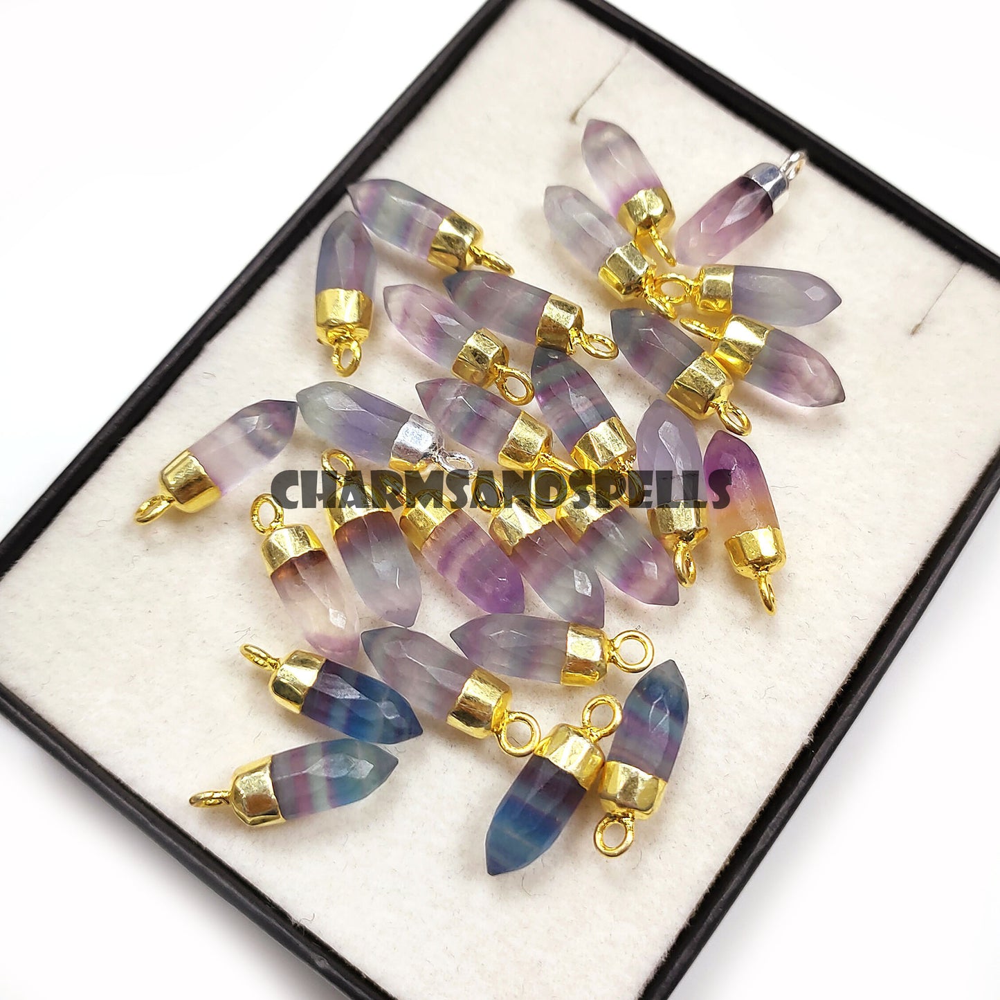 Natural Fluorite Pencil Pendant, Fluorite Spike Necklace, Fluorite Crystal, 14K Gold Plated Necklace, Birthday Gift, Wedding Gift, Gift Her