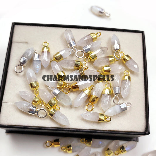 Natural Rainbow Moonstone Pencil Pendant Necklace | Birthstone Jewelry