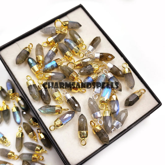 Flashy Labradorite Pencil Pendant Necklace | 14K Gold Plated Blue Fire Gemstone