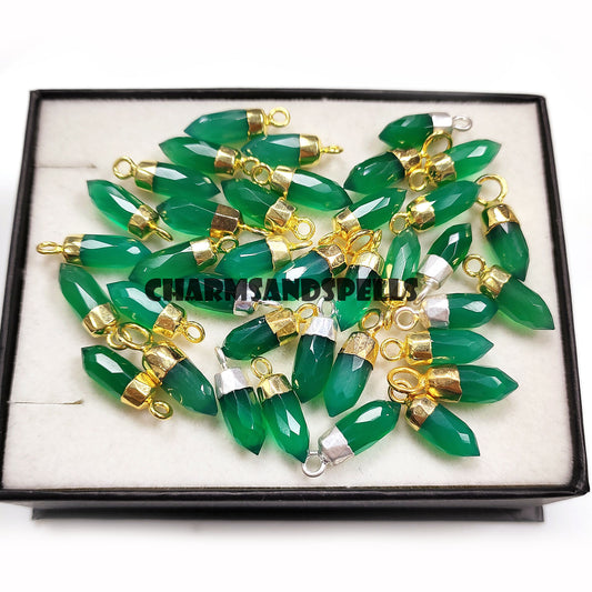 Green Onyx Pencil Pendant Necklace | 14K Gold Plated Chakra Healing Crystal Jewelry