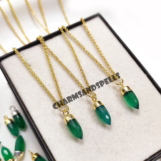 Green Onyx Pencil Pendant Necklace | 14K Gold Plated Chakra Healing Crystal Jewelry