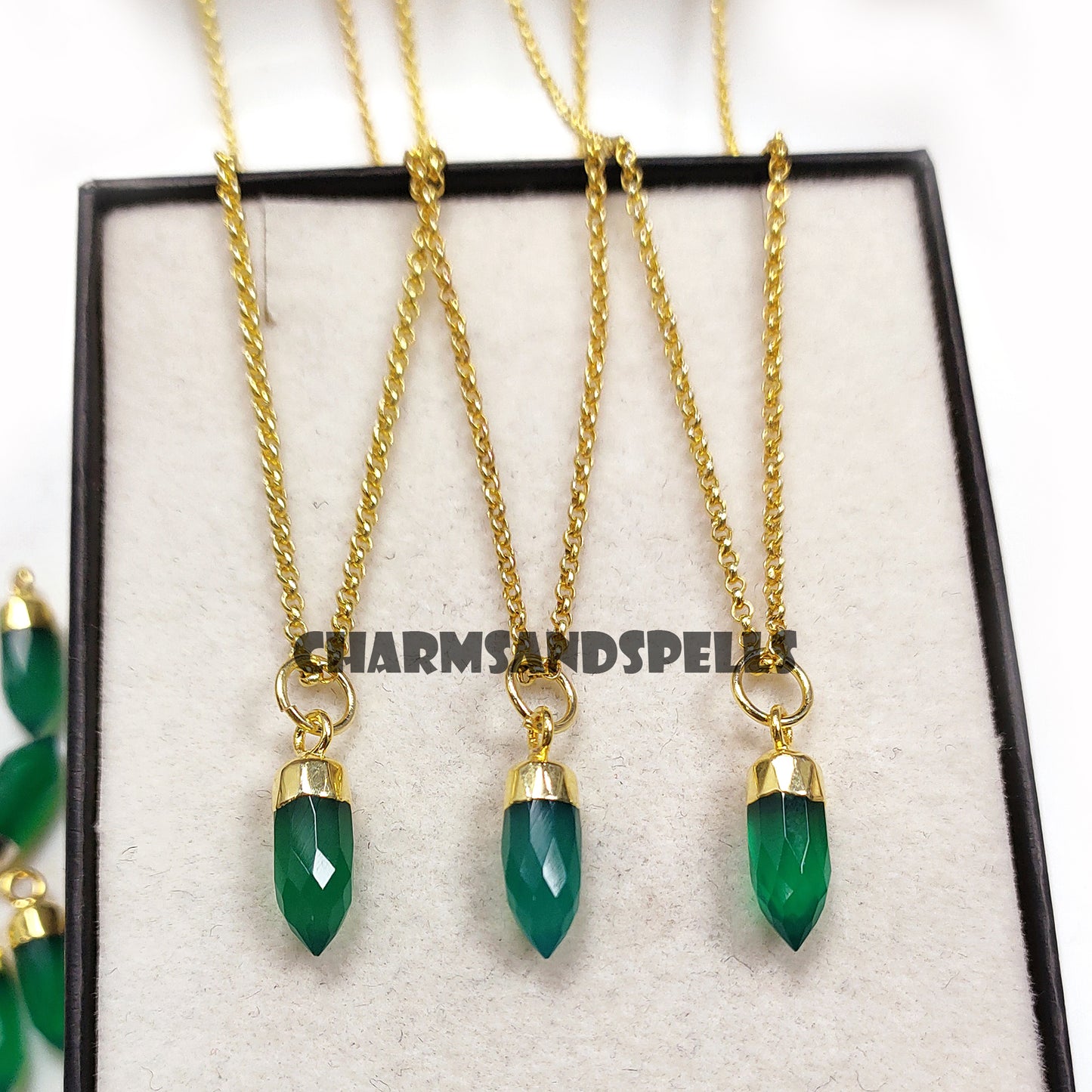 Green Onyx Pencil Necklace, 14k Gold Plated Necklace, Chakra Necklace, Onyx Chain Necklace, Birthday Gift, Gift For Wife / Husband