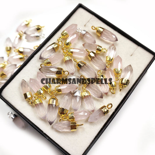 Rose Quartz Pencil Pendant Necklace | 14K Gold Plated Crystal Point Healing Jewelry