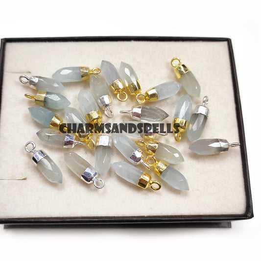 Aquamarine Pencil Pendant Necklace | 14K Gold Plated Natural Crystal Jewelry