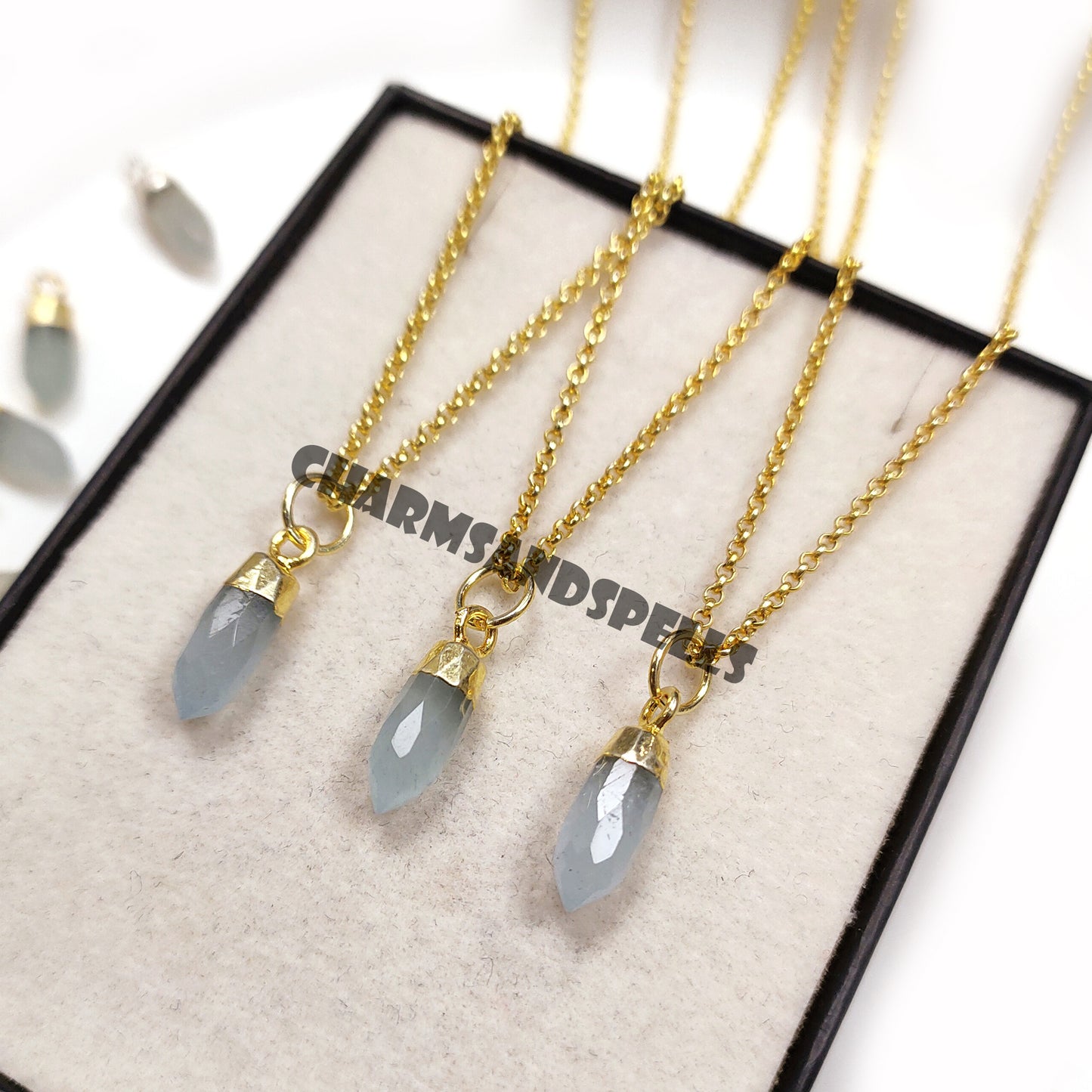 Aquamarine Pencil Pendant, 14K Gold Plated Aquamarine Pendant, Natural Aquamarine Jewelry, March Birthstone, Crystal Pendant, Gift for Her