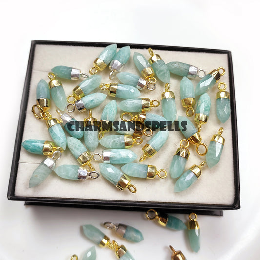 Amazonite Pencil Pendant Necklace | 14K Gold Plated Natural Gemstone Jewelry
