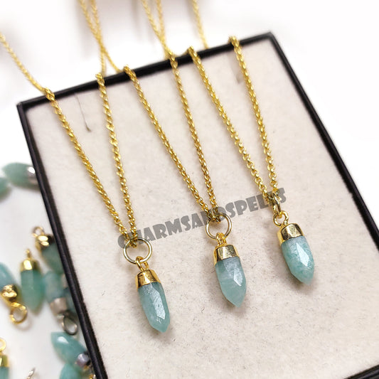 Amazonite Pencil Pendant Necklace | 14K Gold Plated Natural Gemstone Jewelry