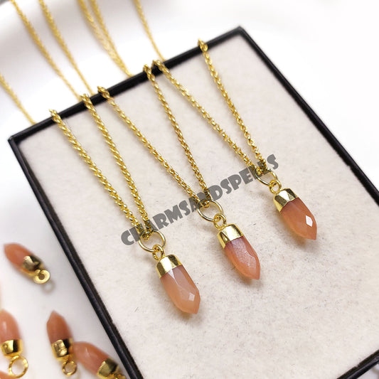Peach Moonstone Pendant Necklace | 14K Gold Plated Jewelry | Unique Wedding Gift