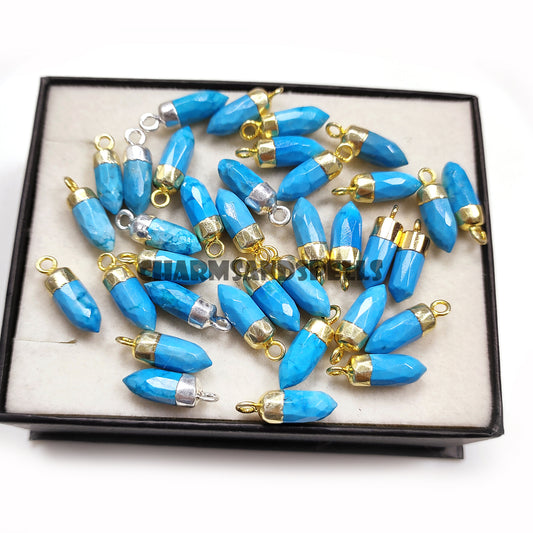 Blue Turquoise Pencil Necklace, 14K Gold Plated Handmade Jewelry
