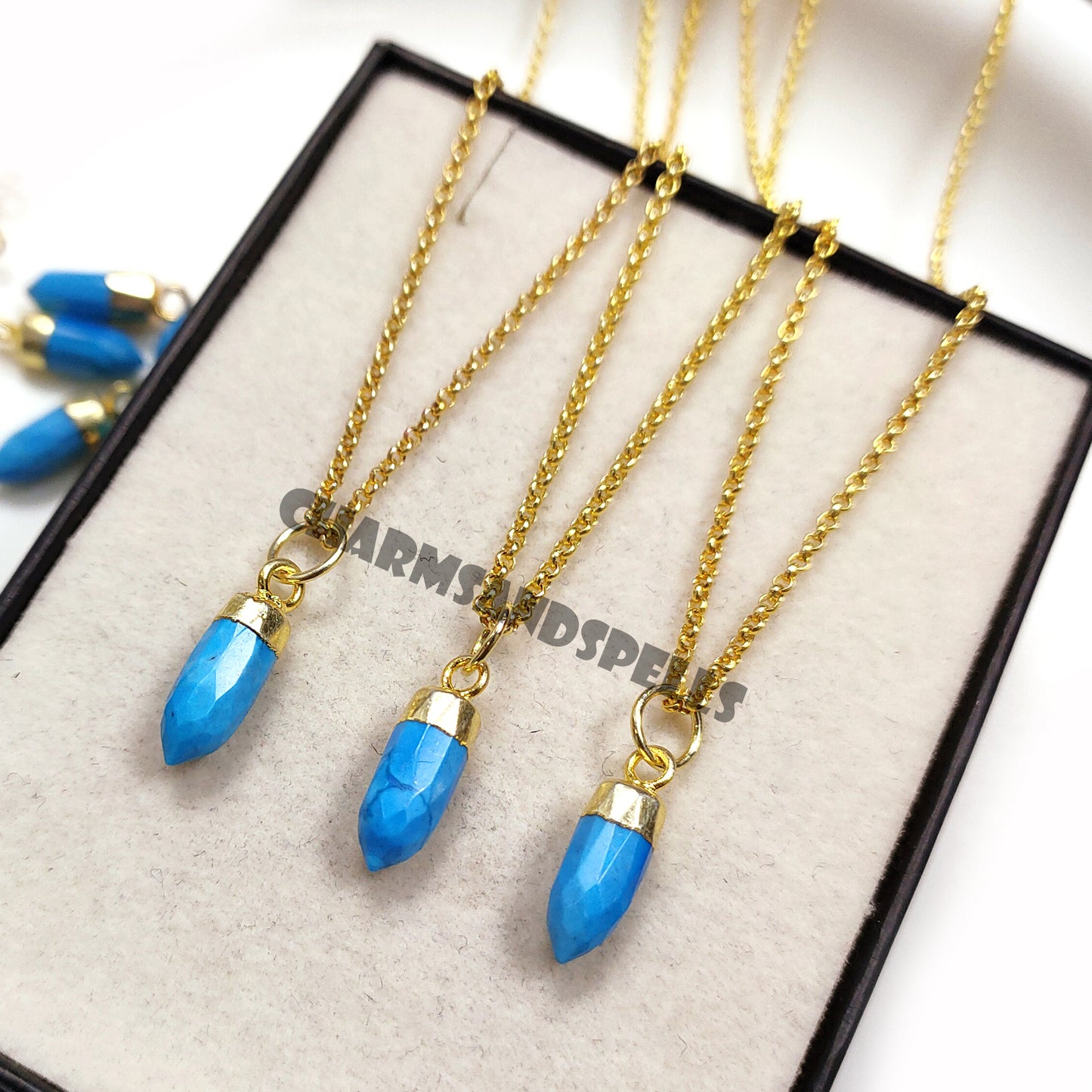 Blue Turquoise Gemstone Pencil Necklace Jewelry, 14K Gold Plated Necklace, Handmade Jewelry, Turquoise ~ Gift For Christmas, Gift For Her