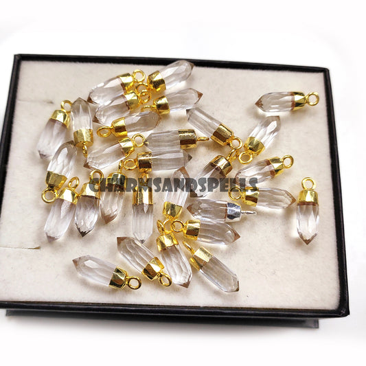 Crystal Quartz Pencil Necklace, 14K Gold Plated Pendant, Handmade Jewelry
