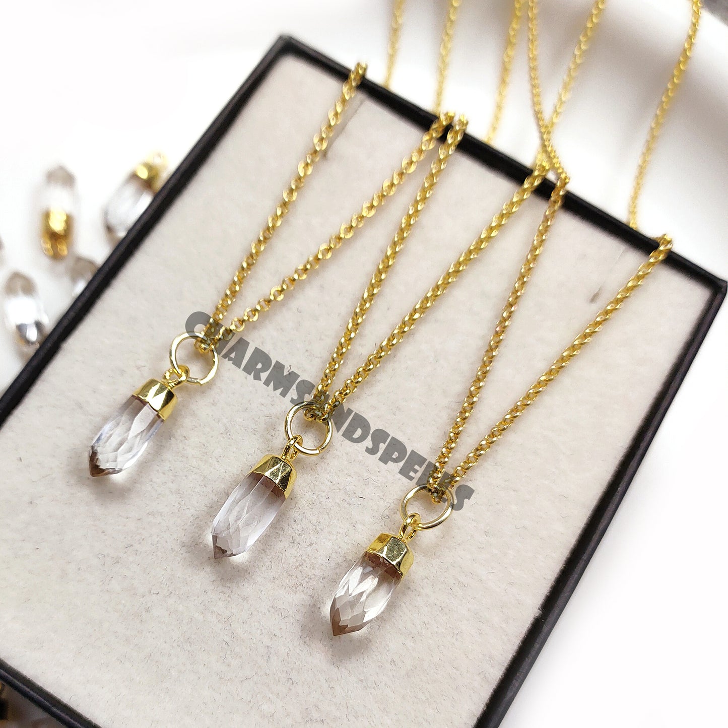 Crystal Quartz Necklace, Clean Quartz Pencil Pendant, Crystal Quartz Necklace, Crystal Stick Pendant, 14K Gold Plated Necklace, Gift For Her