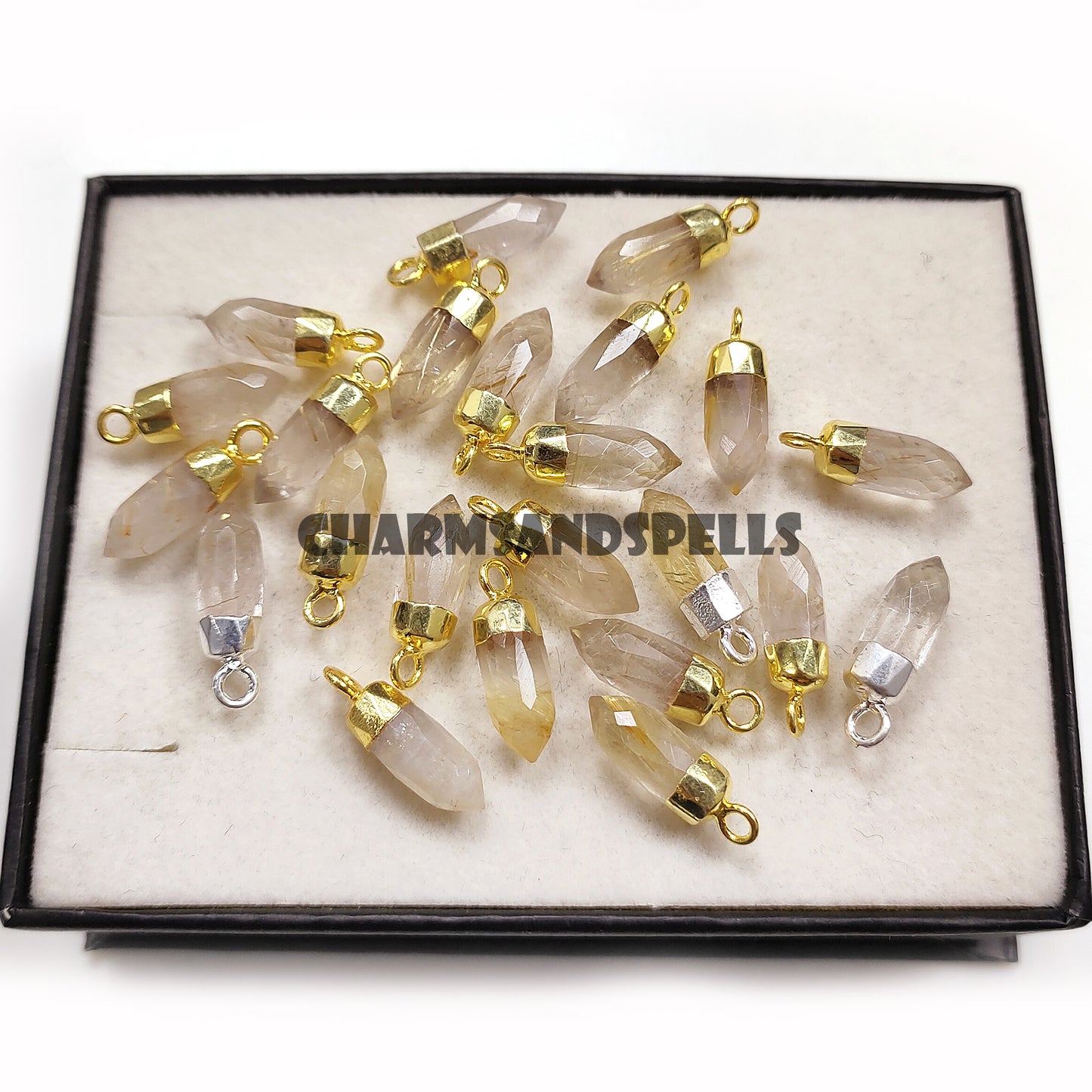Golden Rutile Point Pendant Necklace, 14K Gold Plated Gemstone Jewelry