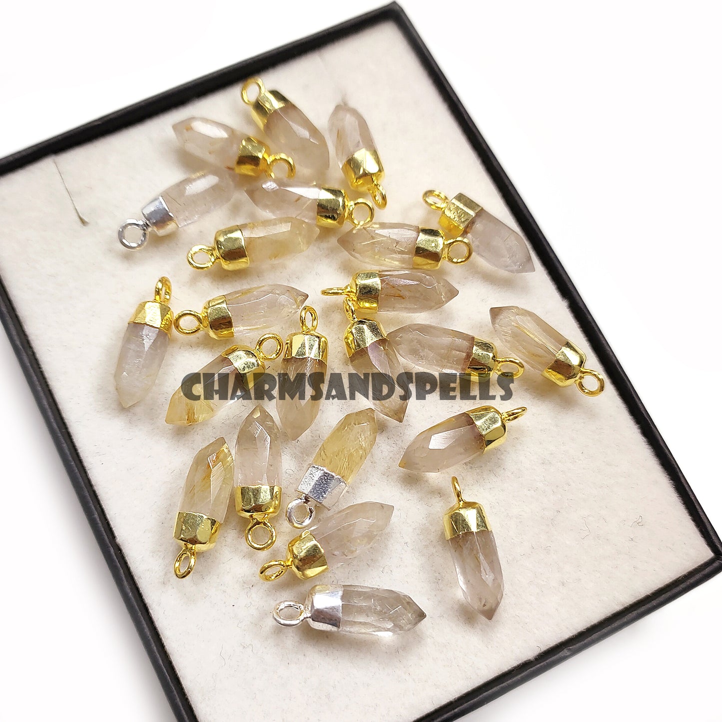Golden Rutile Point Pendant Necklace, 14K Gold Plated Gemstone Jewelry