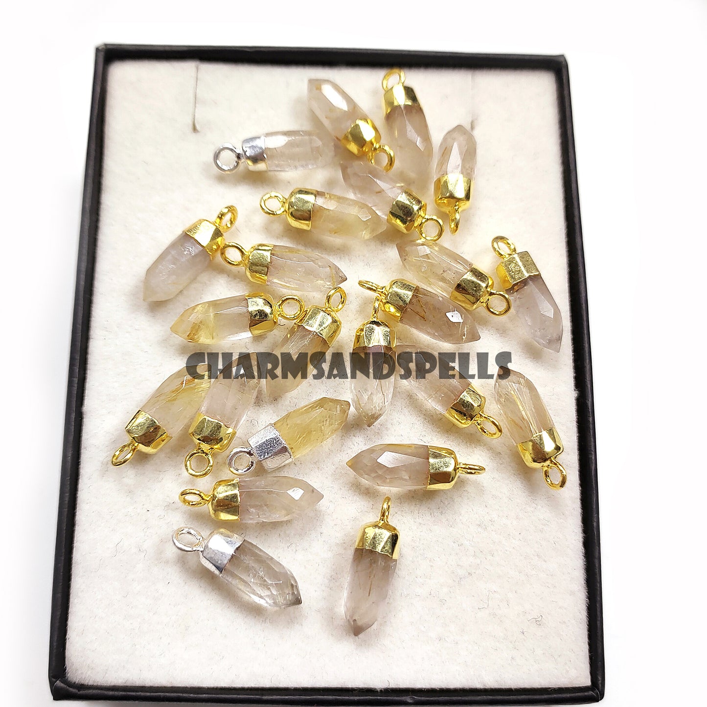Golden Rutile Point Pendant Necklace, 14K Gold Plated Gemstone Jewelry