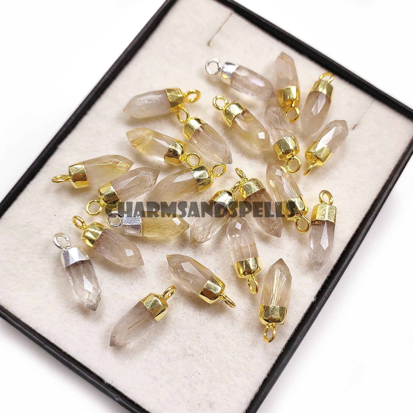 Golden Rutile Point Pendant Necklace, 14K Gold Plated Gemstone Jewelry