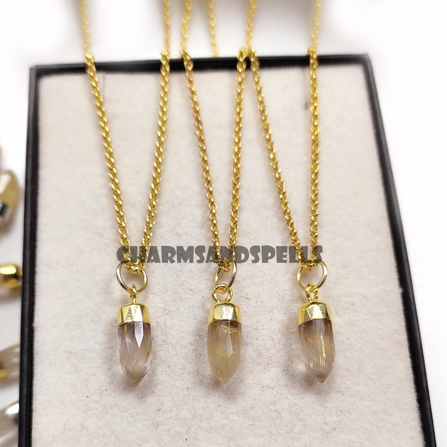 Golden Rutile Point Pendant Necklace, 14K Gold Plated Gemstone Jewelry