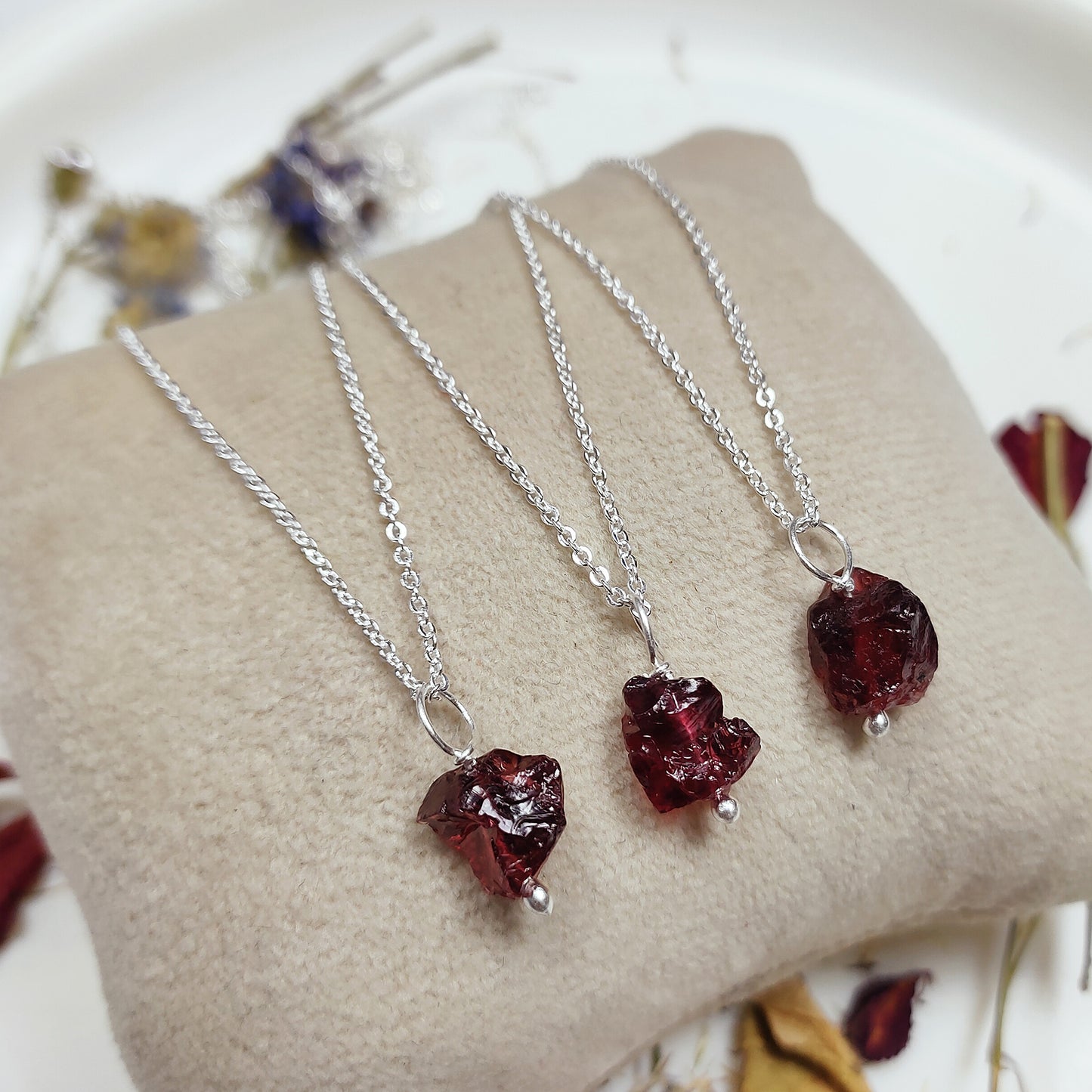 Raw Garnet Pendant Necklace, Genuine 925 Sterling Silver Jewelry, Capricorn Birthstone