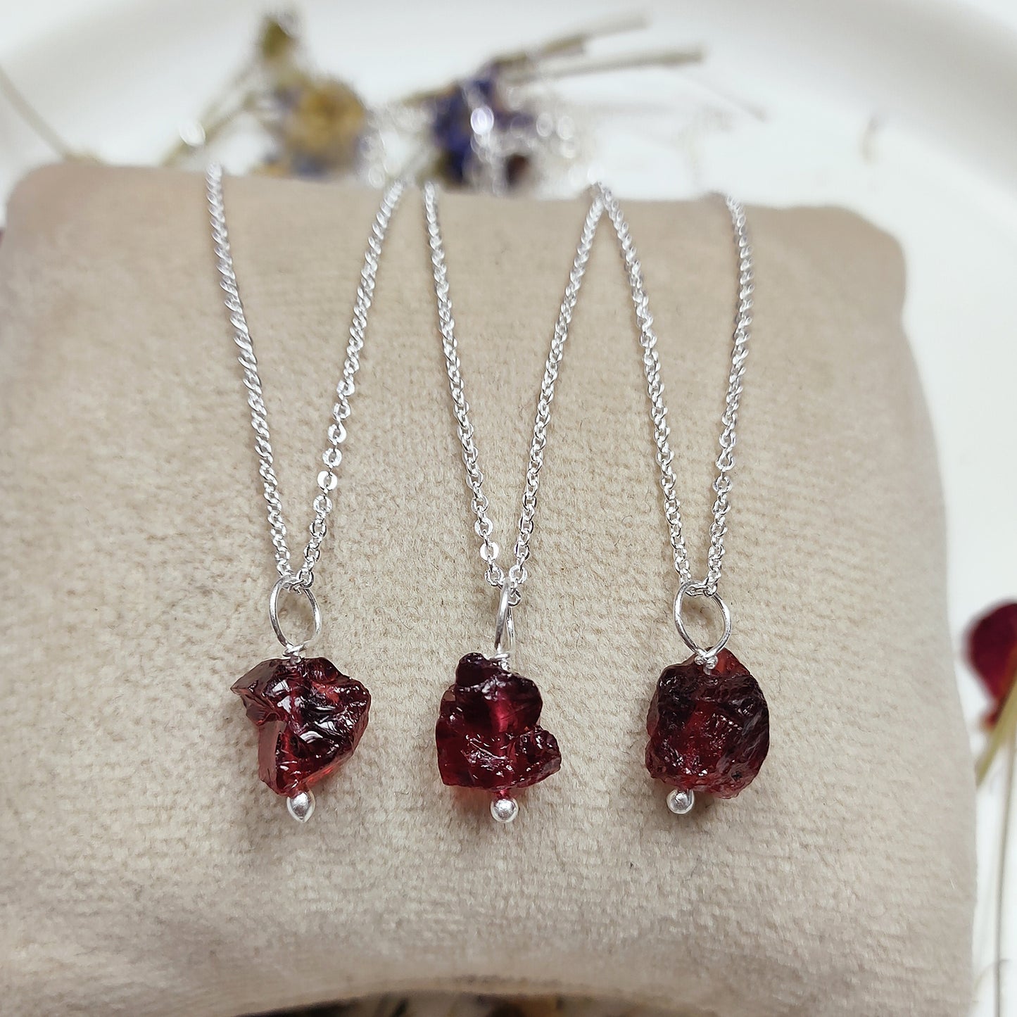 Raw Garnet Pendant Necklace, Genuine 925 Sterling Silver Jewelry, Capricorn Birthstone