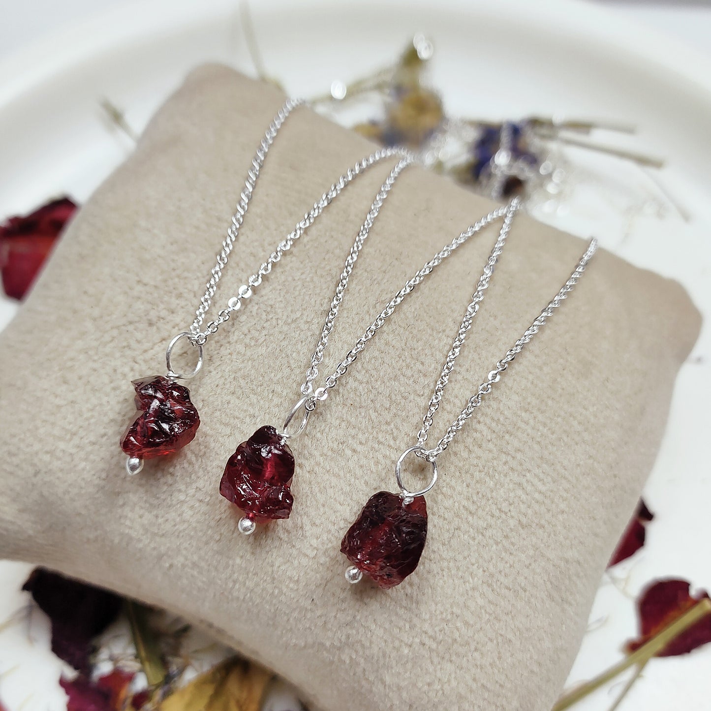 Raw Garnet Pendant Necklace, Genuine 925 Sterling Silver Jewelry, Capricorn Birthstone