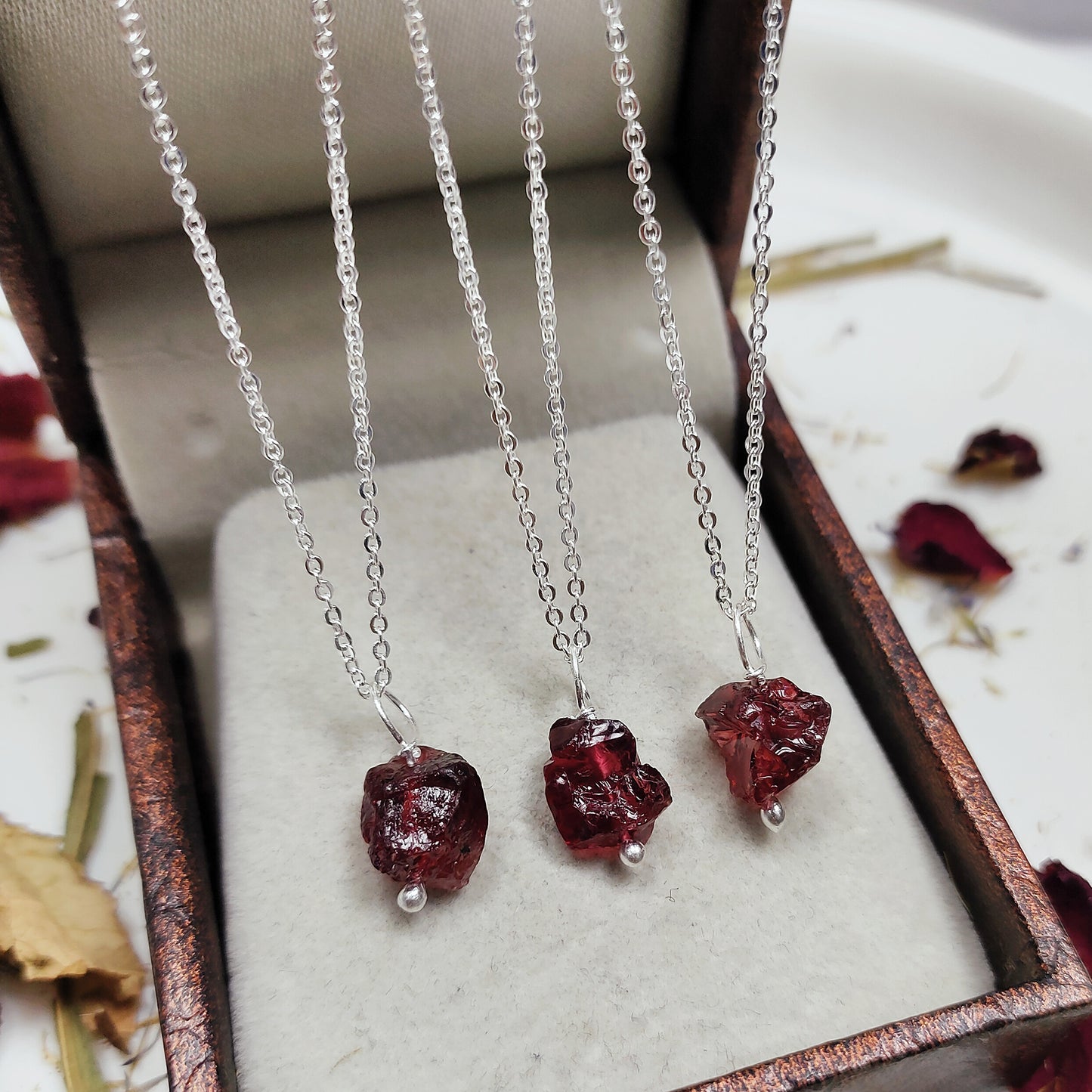 Raw Garnet Pendant Necklace, Genuine 925 Sterling Silver Jewelry, Capricorn Birthstone