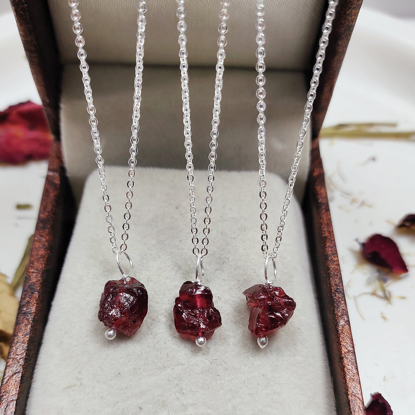 Raw Garnet Pendant Necklace, Genuine 925 Sterling Silver Jewelry, Capricorn Birthstone