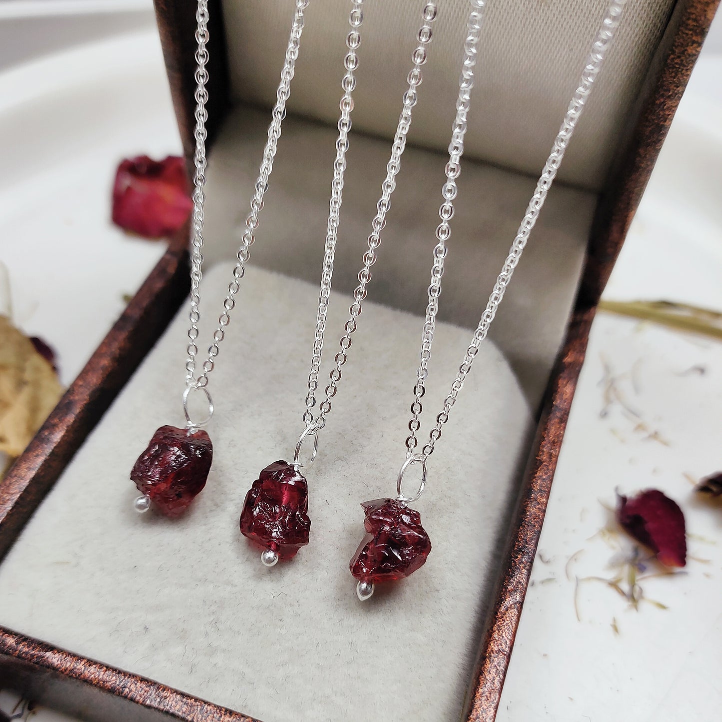 Raw Garnet Pendant Necklace, Genuine 925 Sterling Silver Jewelry, Capricorn Birthstone