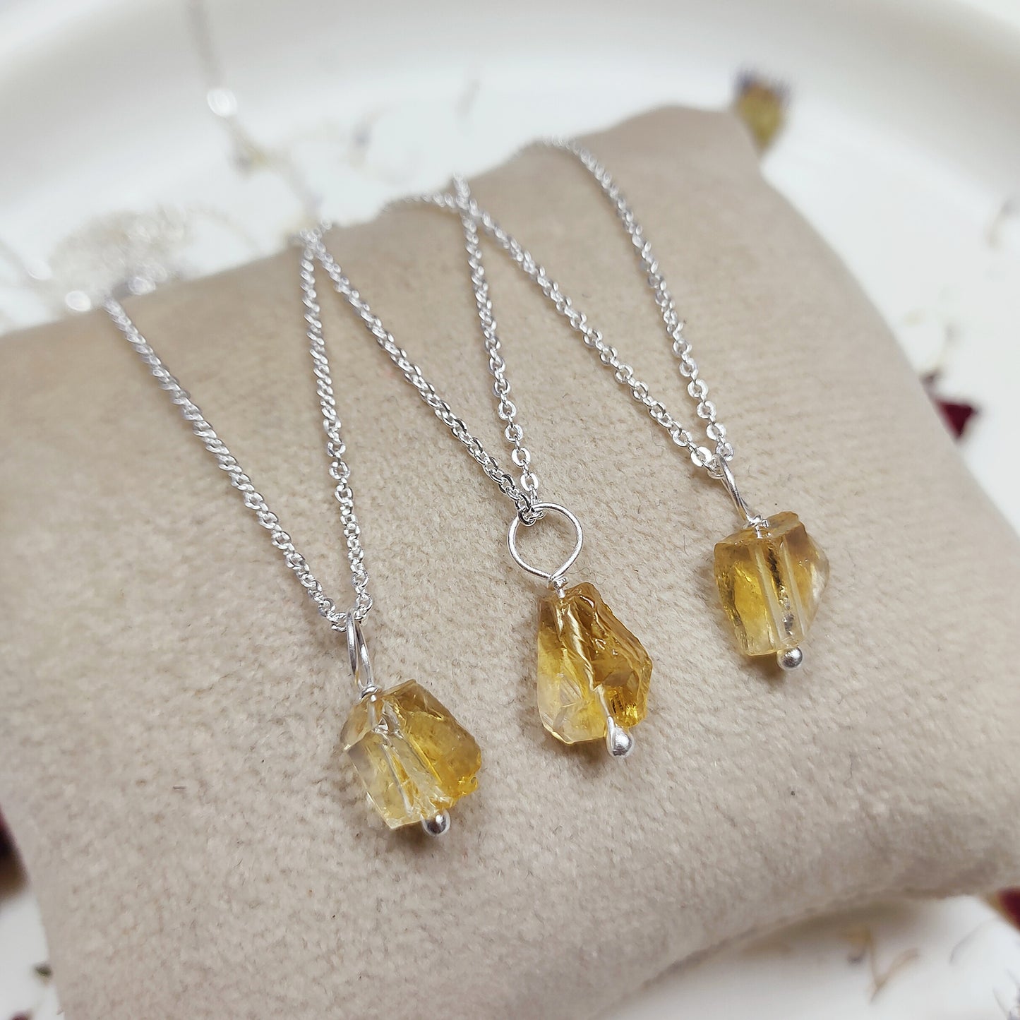 Raw Citrine Necklace, 925 Sterling Silver Crystal Jewelry, November Birthstone Gift