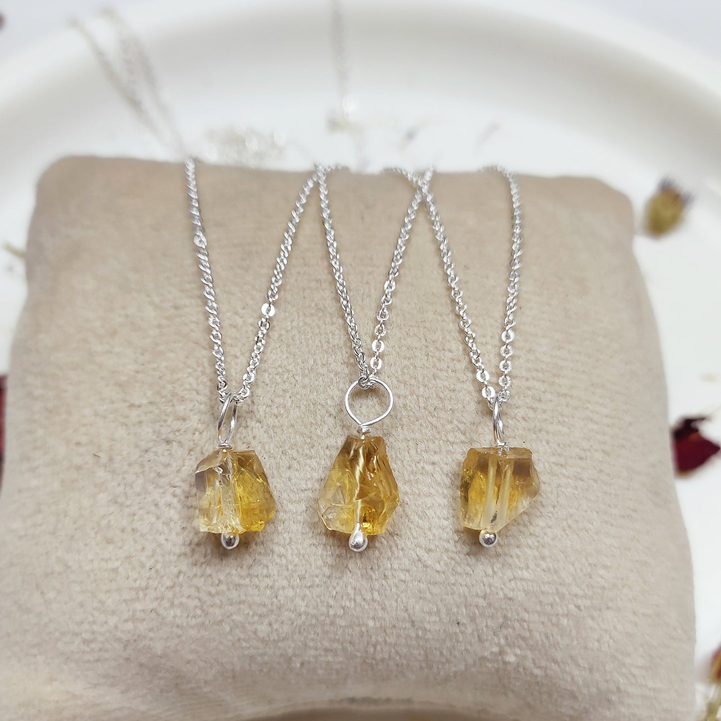 Raw Citrine Necklace, 925 Sterling Silver Crystal Jewelry, November Birthstone Gift