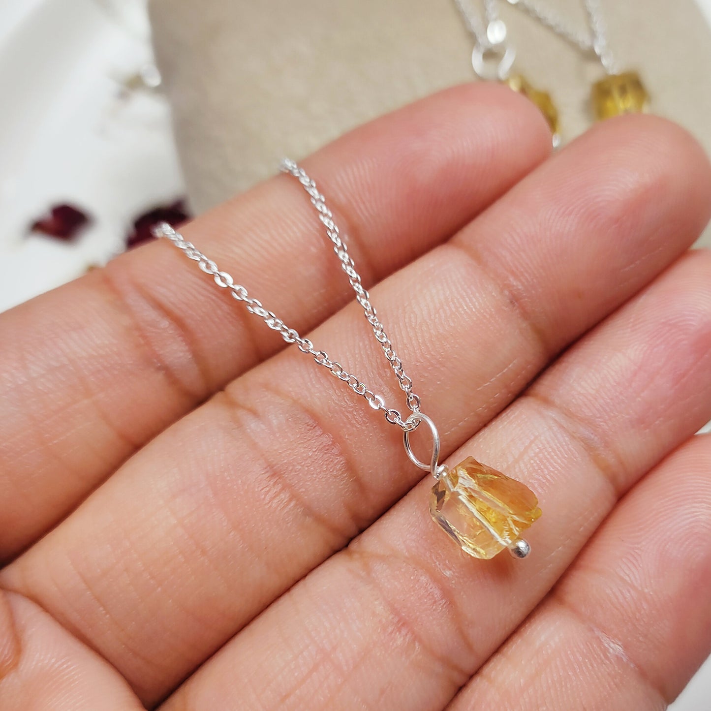 Raw Citrine Necklace, 925 Sterling Silver Crystal Jewelry, November Birthstone Gift