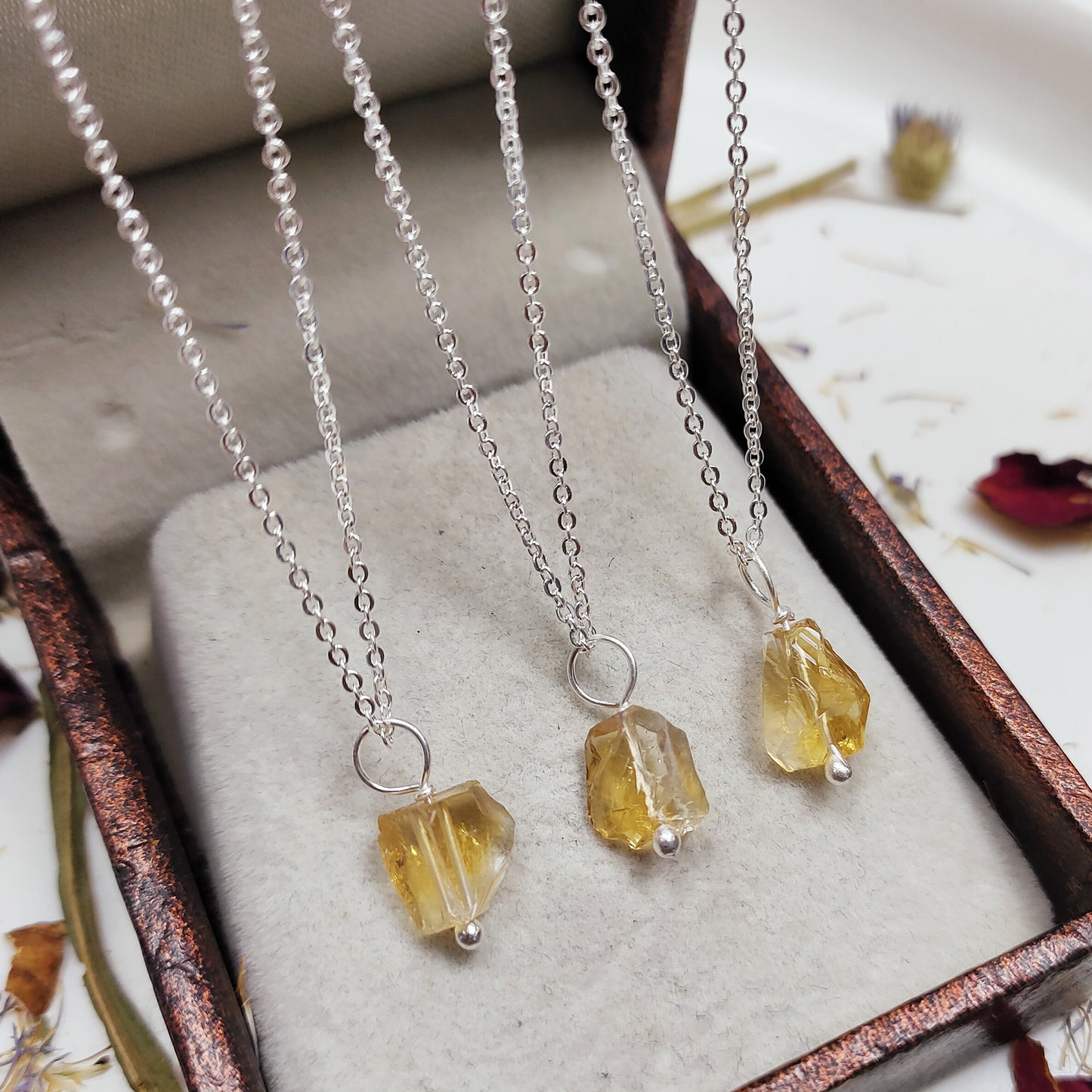 Raw Citrine Necklace, 925 Sterling Silver Crystal Jewelry, November Birthstone Gift
