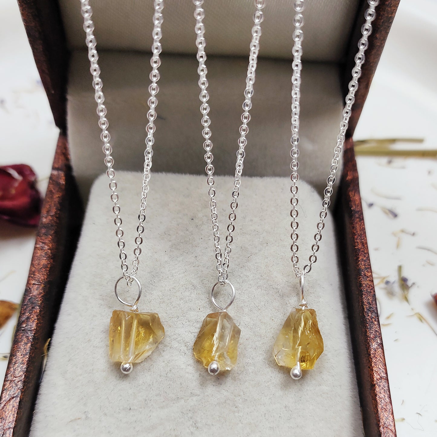 Raw Citrine Necklace, 925 Sterling Silver Crystal Jewelry, November Birthstone Gift