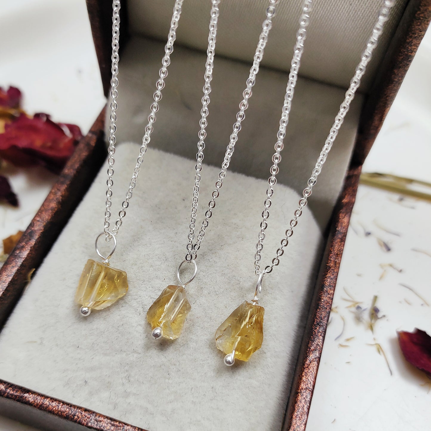 Raw Citrine Necklace, 925 Sterling Silver Crystal Jewelry, November Birthstone Gift