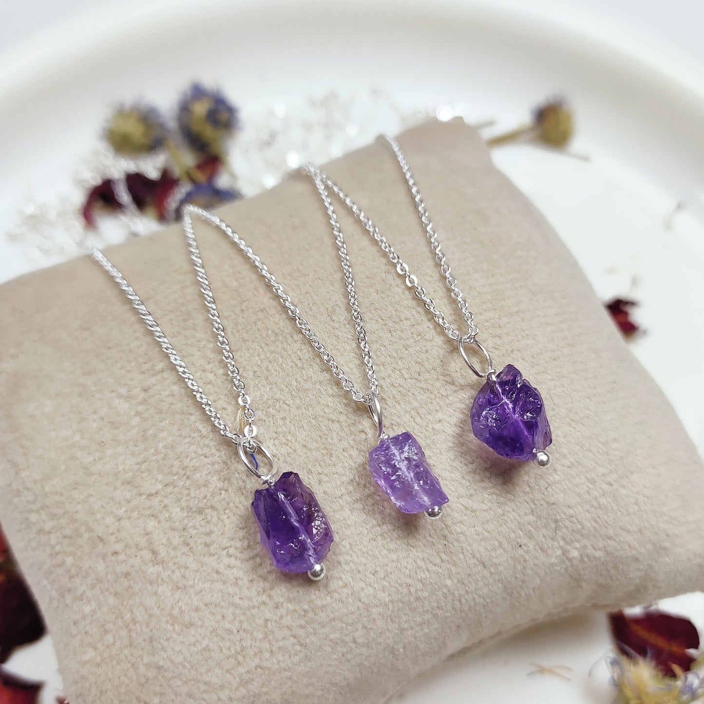Raw Amethyst Pendant Necklace, 925 Sterling Silver Crystal Jewelry